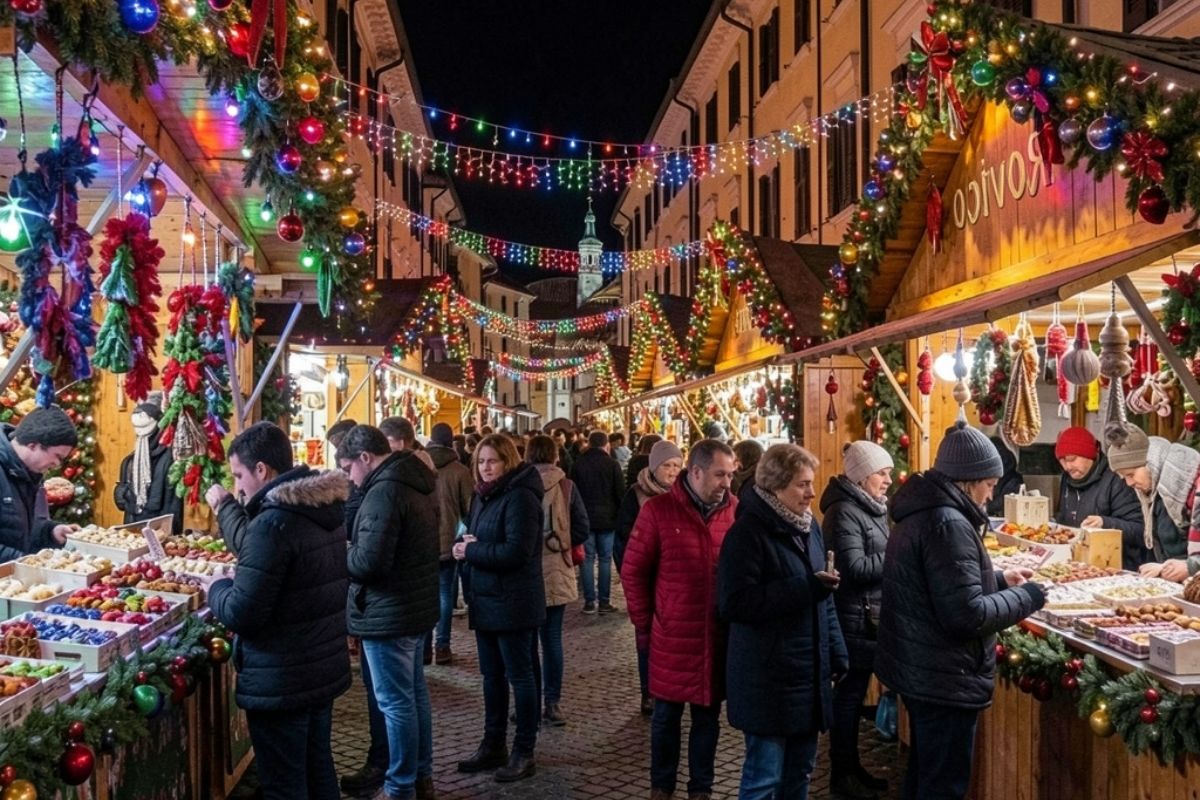 Mercatini di Natale a Rovigo con decorazioni festive
